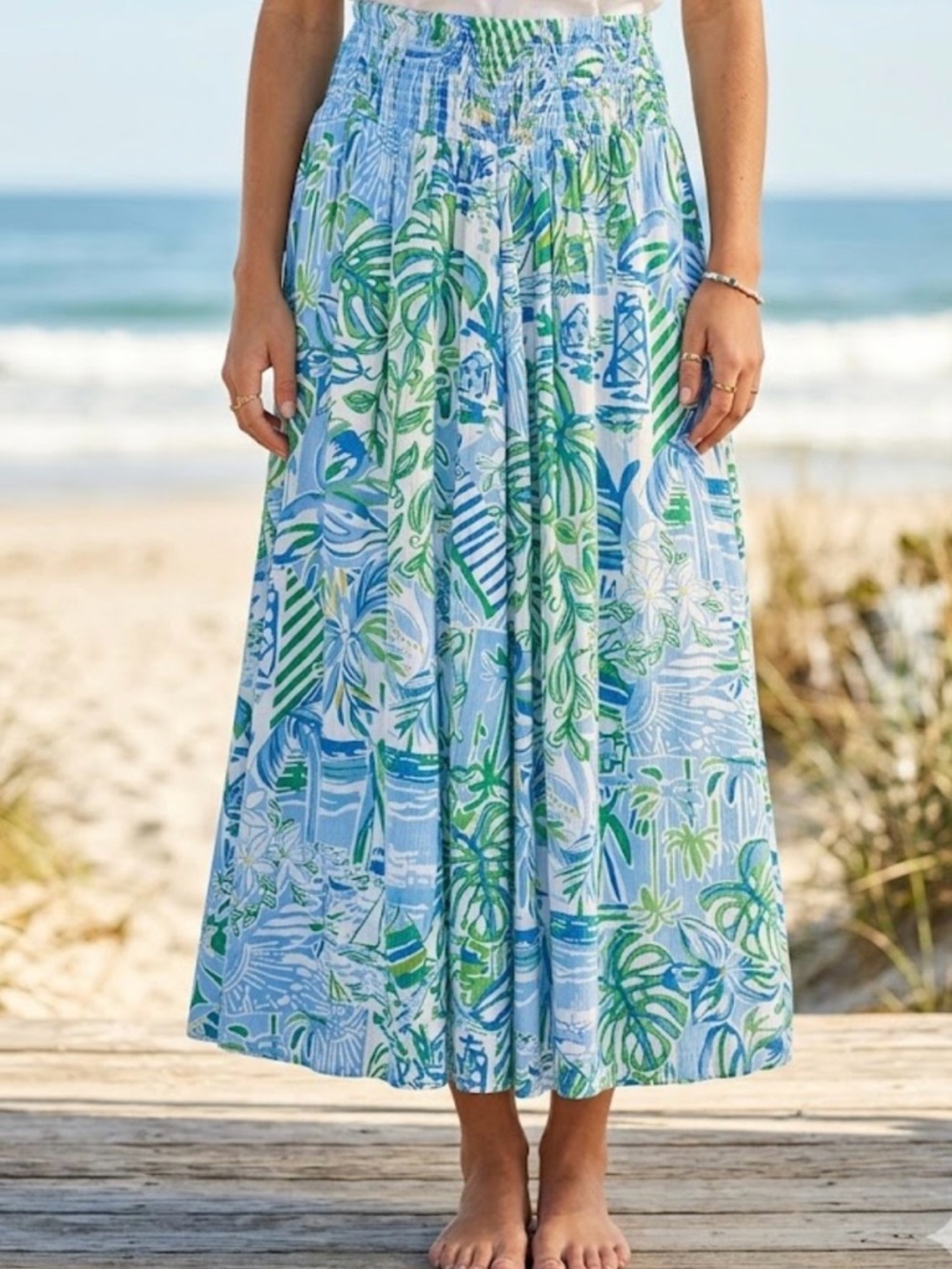 Rachel Roy NWT Maxi Skirt. Beachy Nautical Elastic Waist Size Medium